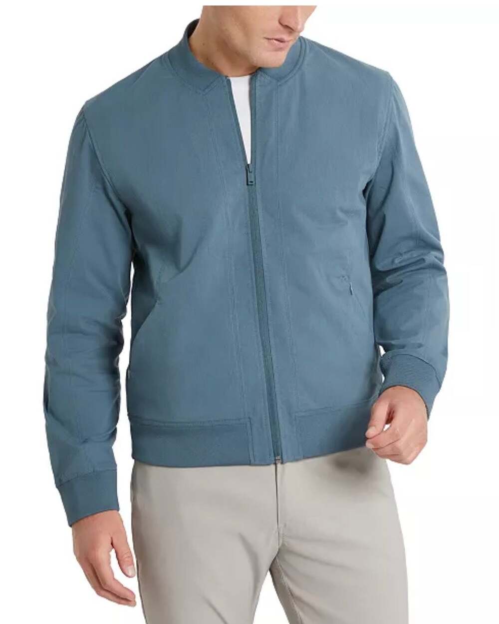 Kenneth Cole Men's Lightweight Engineered Bomber Jacket Cotton Blend Blue Size L